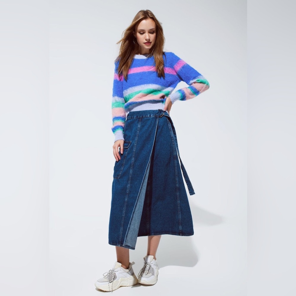 Q2 Maxi Wrap Denim Skirt With Pocket Detail 10